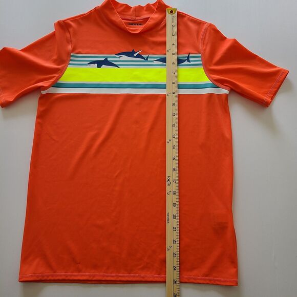 Lands’ End Short Sleeve Tee Rash Guard Swim Orange Sharks Size Large - Picture 6 of 7